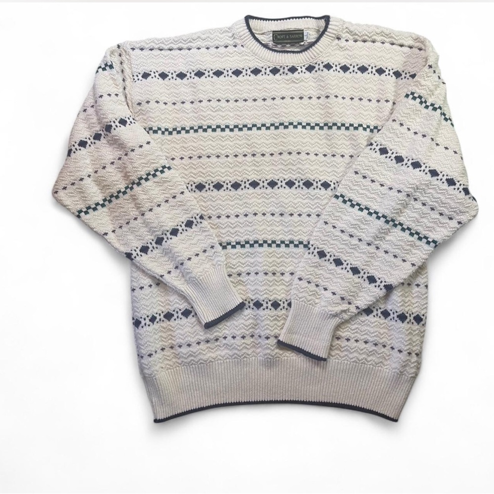 Men's Patterned Sweater - Cream and Blue